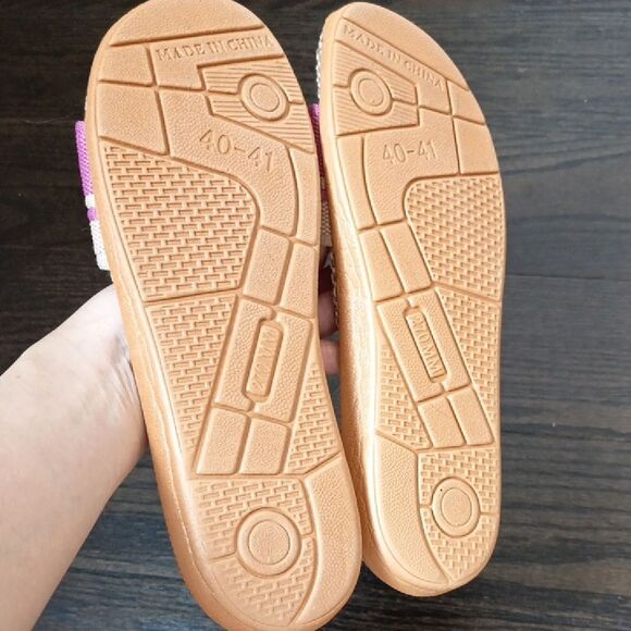 Pink and Tan Women's Slide Sandals - Picture 3 of 5